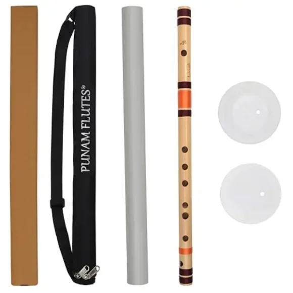 Punam Flutes C Natural Medium Right Hand Bansuri Size 19.5 inches