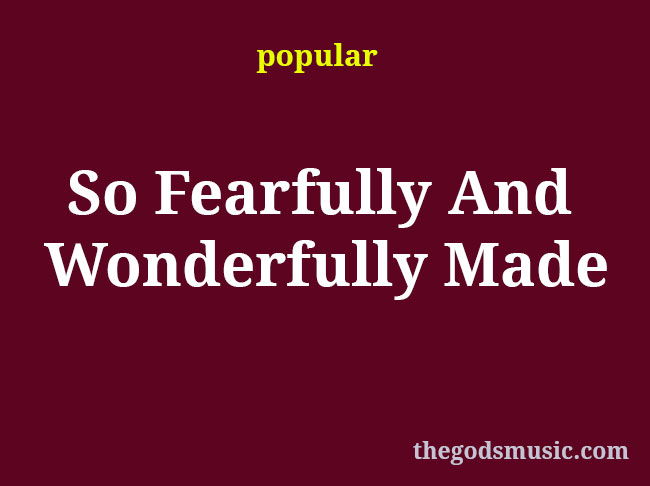 So Fearfully And Wonderfully Made Christian Song Lyrics